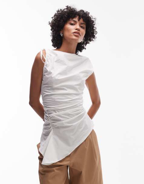 Topshop – Oberteil in Ecru mit Raffung - view 1
