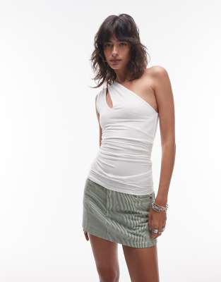Topshop - Oberteil in Elfenbeinweiß mit Cut-out und One-Shoulder-Träger