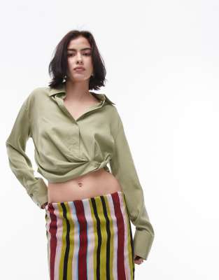 Topshop - Oberteil in Khaki mit seitlicher Drapierung-Grün