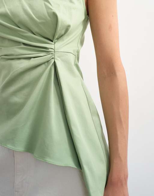 Topshop – Oberteil in Salbeigrün mit asymmetrischem Saum und seitlicher Raffung, 2 von 4