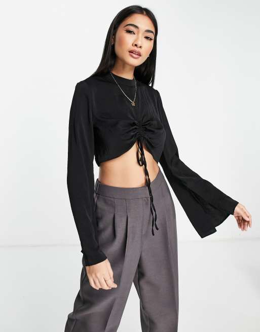 Topshop – Oberteil in Schwarz mit Raffung vorne, Kombiteil
