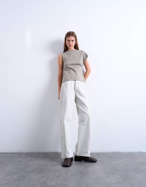 Topshop – Oberteil in Taupe mit geraffter Rückseite und einem Ärmel, 4 von 4