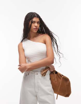Topshop - Oberteil in Wollweiß mit Knitterstruktur und One-Shoulder-Träger