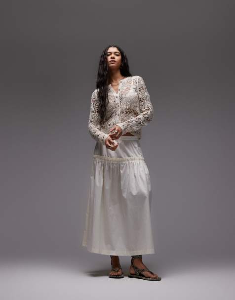 Topshop frill poplin full skirt in ivory