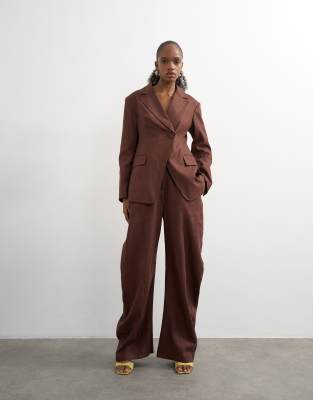 Topshop Occasion Barrel Leg Pants In Brown