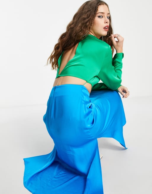 Topshop occasion color block cut out midi dress in green and cobalt | ASOS