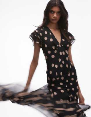 topshop pink polka dot dress Topshop ruched polka dot Maxi Dress in Brown