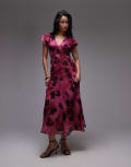 [Topshop] Topshop occasion lace up back maxi dress in pink based floral 14 PINK