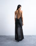[Topshop] Topshop occasion mixed fabric cowl neck dress in black 12 BLACK
