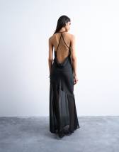 Topshop occasion mixed fabric cowl neck dress in black