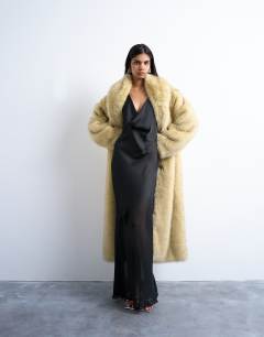 Occasion mixed fabric cowl neck dress in black