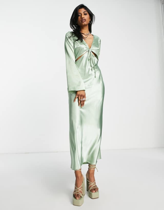 Topshop occasion satin cut out midi dress in sage