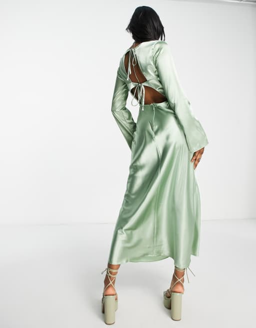 Summer Journey Light Green Tie-Front Cutout Midi Dress