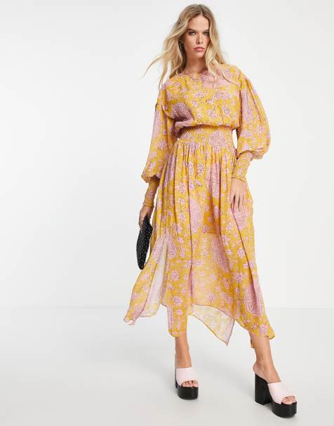 Topshop occasion yellow and pink embellished midaxi dress - view 1