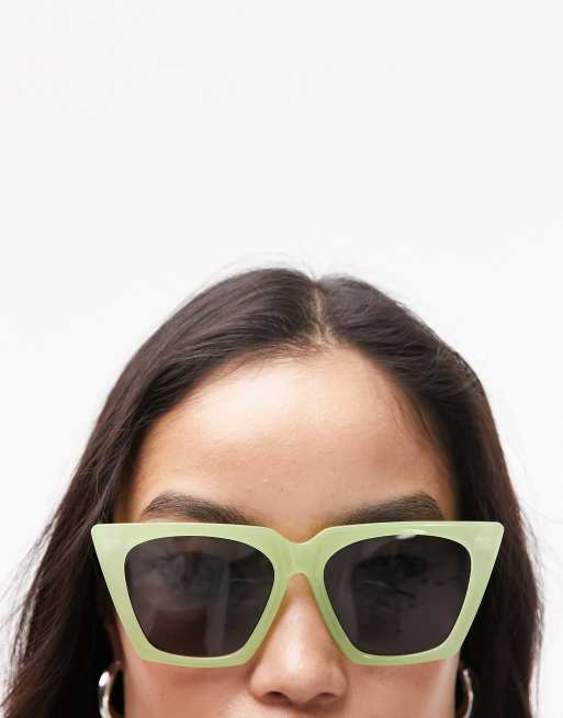 Topshop - Occhiali da sole cat-eye squadrati oversize color lime
