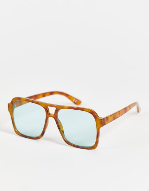 Topshop - Occhiali da sole rettangolari in plastica anni '70 con lenti blu