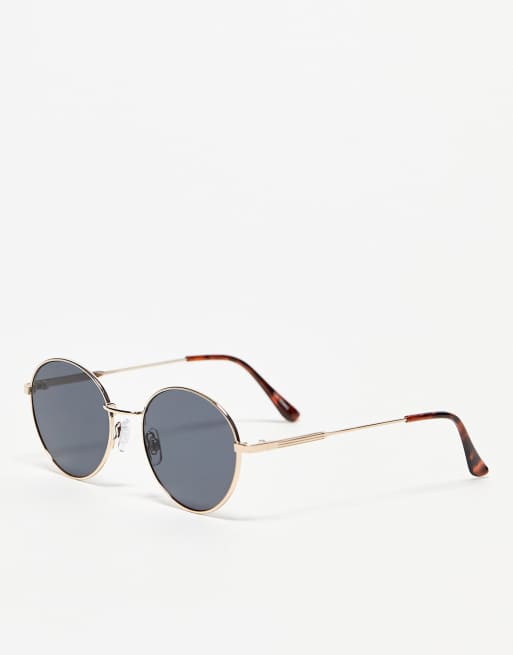 Topshop - Occhiali da sole rotondi in metallo color oro con lenti nere