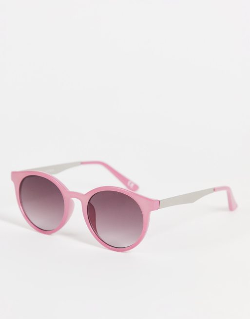 Topshop - Occhiali da sole rotondi in plastica rosa latte