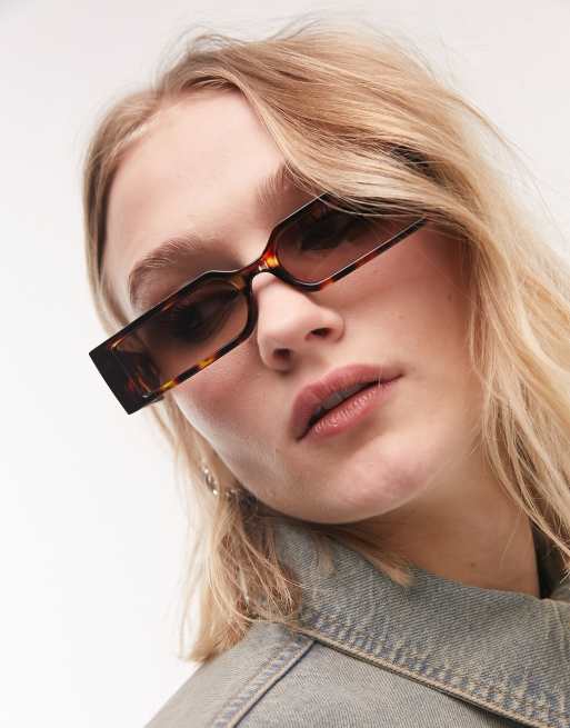 Topshop Occhiali da sole sottili rettangolari tartarugati ASOS
