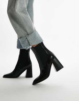 Topshop Ocean Square Toe Heeled Chelsea Boot In Black