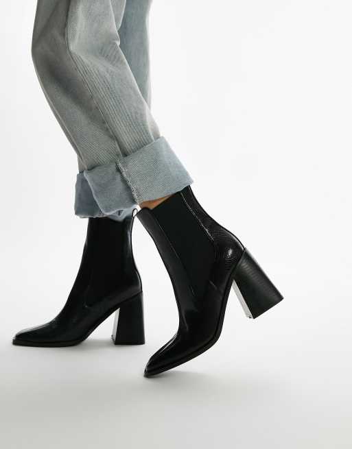 Topshop Ocean square toe heeled chelsea boot in black | ASOS