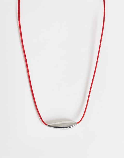 Topshop Octavia collar length necklace in red with silver detail, 2 of 4