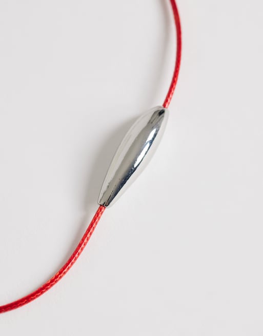 Topshop Octavia collar length necklace in red with silver detail, 4 of 4
