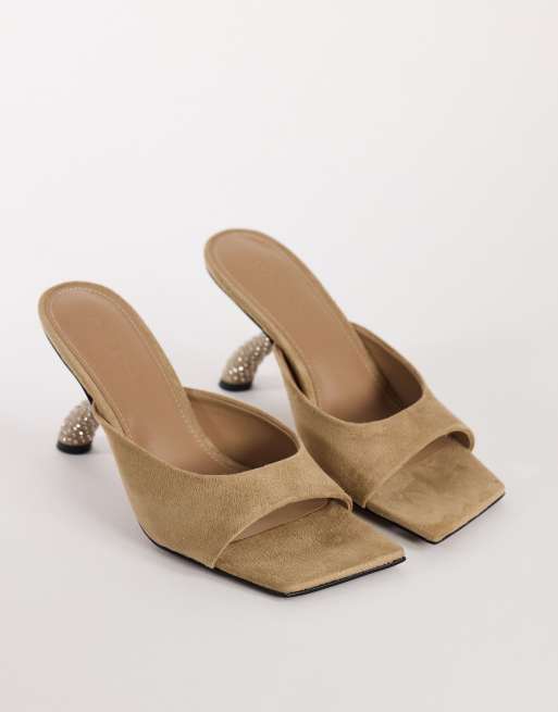 Topshop Octavia Riemchen-Sandalette mit hohem Strassabsatz in Taupe, 2 von 4