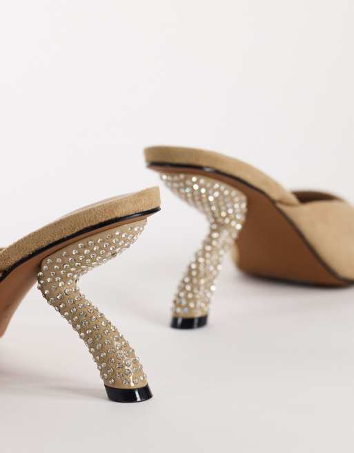 Topshop Octavia Riemchen-Sandalette mit hohem Strassabsatz in Taupe, 4 von 4