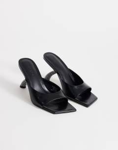 Model wearing Octavia strappy high diamante heel sandal in black