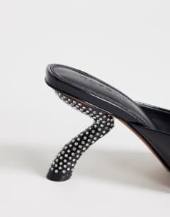 Model wearing Octavia strappy high diamante heel sandal in black
