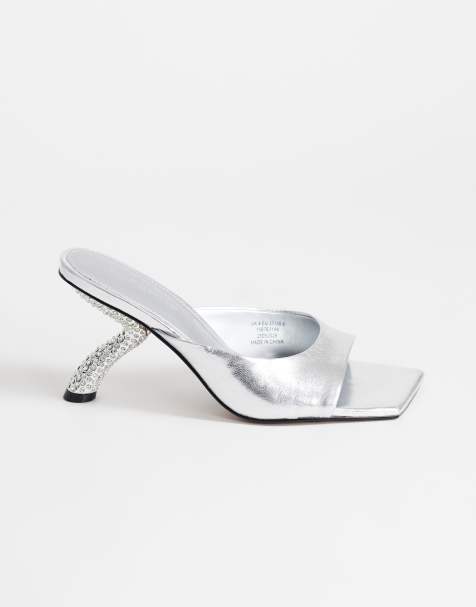 Topshop Octavia strappy high diamante heel sandal in silver - view 1
