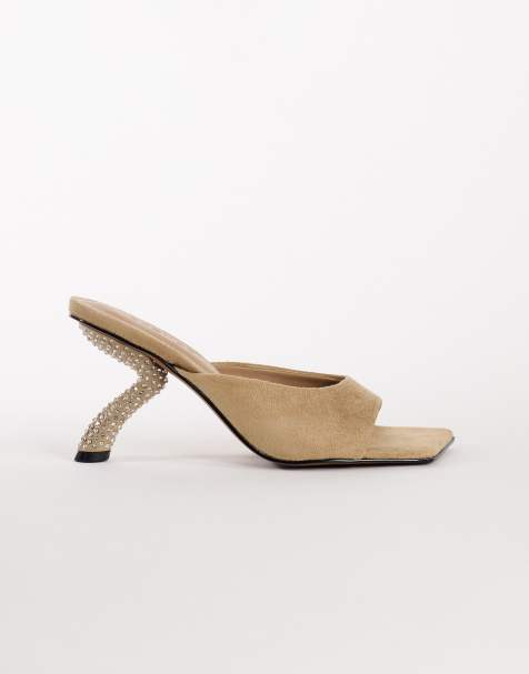 Topshop Octavia strappy high diamante heel sandal in taupe - view 1