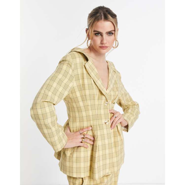 Yellow Plaid Blazer Womens