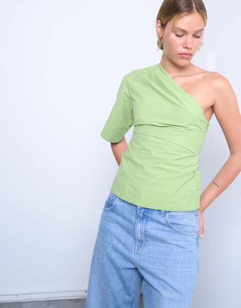 Topshop off shoulder drape neck in avocado green - view 1