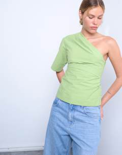 Off shoulder drape neck in avocado green