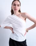 [Topshop] Topshop off shoulder drape neck top in white 4 WHITE