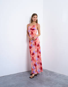 Off shoulder midi dress in abstract pink print