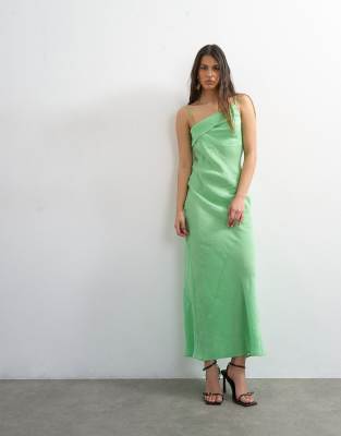 Topshop Off Shoulder Midi Dress In Green