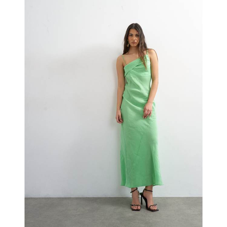 Topshop off-shoulder midi dress in apple green | ASOS