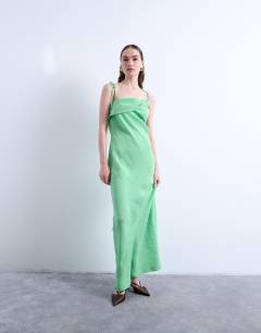 Off shoulder midi dress in apple green