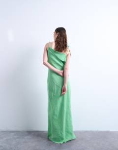 Model wearing Off shoulder midi dress in apple green
