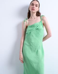 Model wearing Off shoulder midi dress in apple green