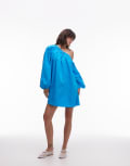 [Topshop] Topshop off shoulder trapeze poplin mini dress in turquoise-Blue 8 Turquoise