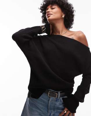 Topshop Off The Shoulder Knit Top In Black