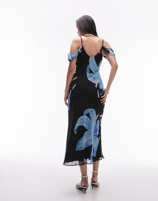Topshop - Offshoulder cami-midikjole med blåt blomsterprint, 4 af 4