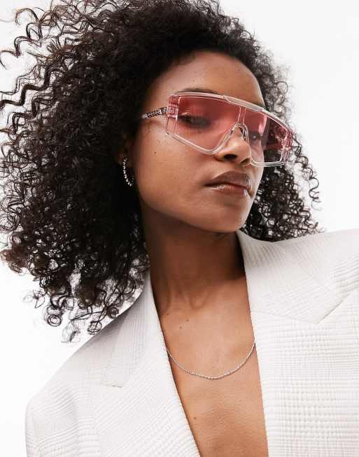 Topshop – Okulary przeciwsłoneczne typu visor z przezroczystymi oprawkami i różowymi soczewkami