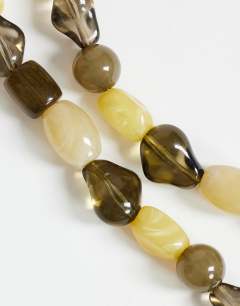 Model wearing Olive bead necklace in green mix