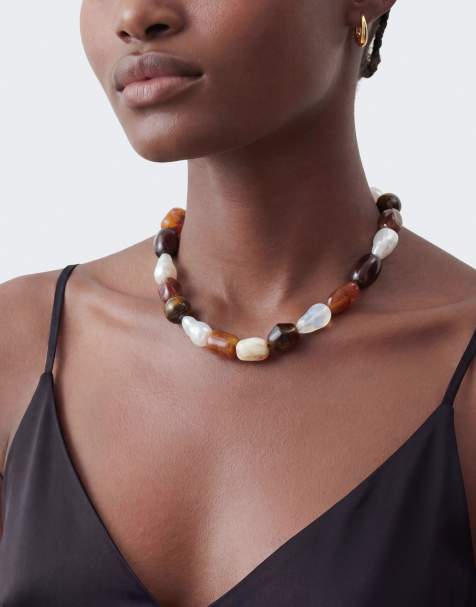 Topshop - Olive - Halskæde med perler i brune nuancer - view 1