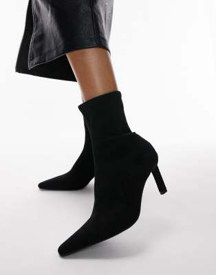 TOPSHOP OLIVE POINTED HEELED SOCK BOOTS IN BLACK